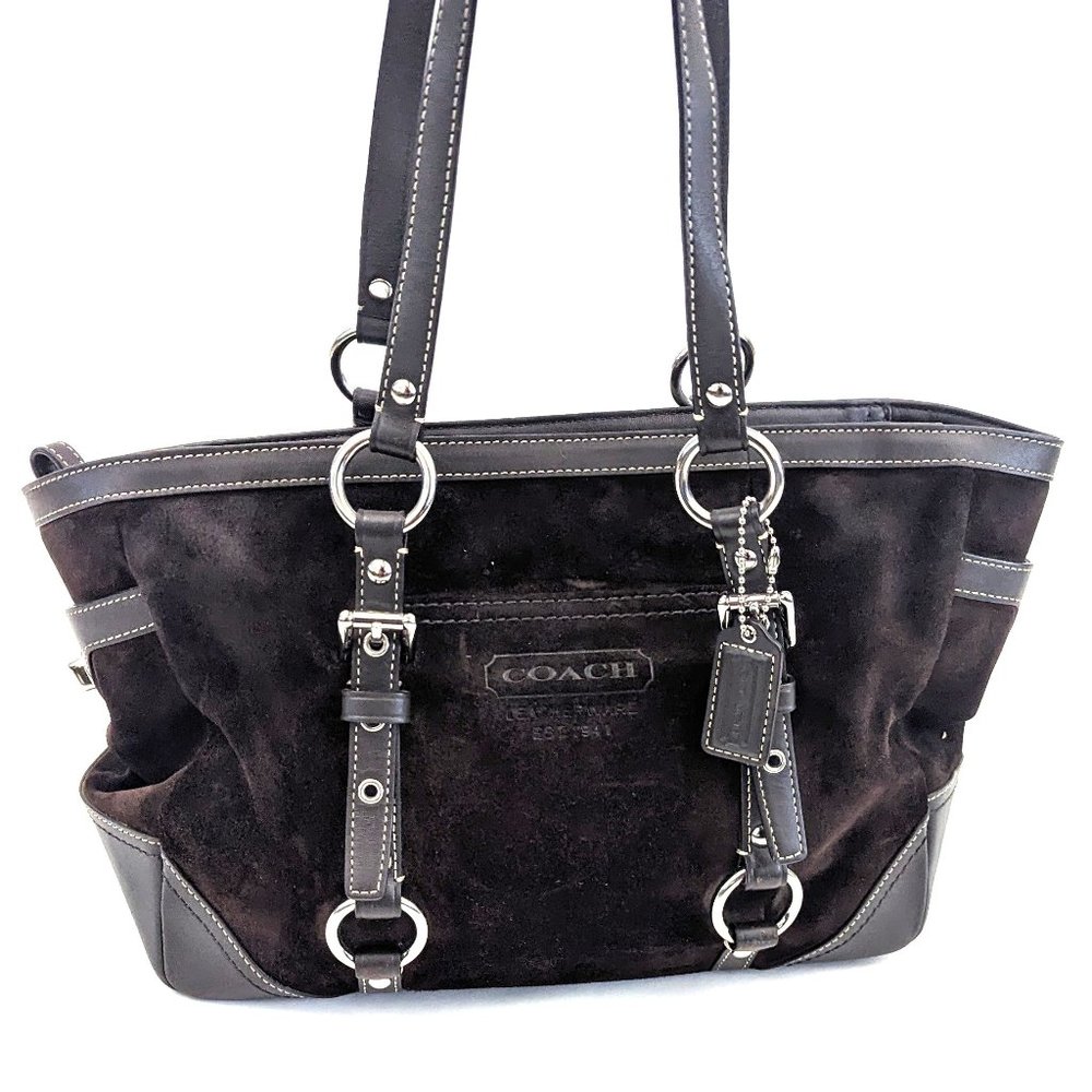 🤎 Coach Brown Suede and Leather Purse w zipper top 🤎